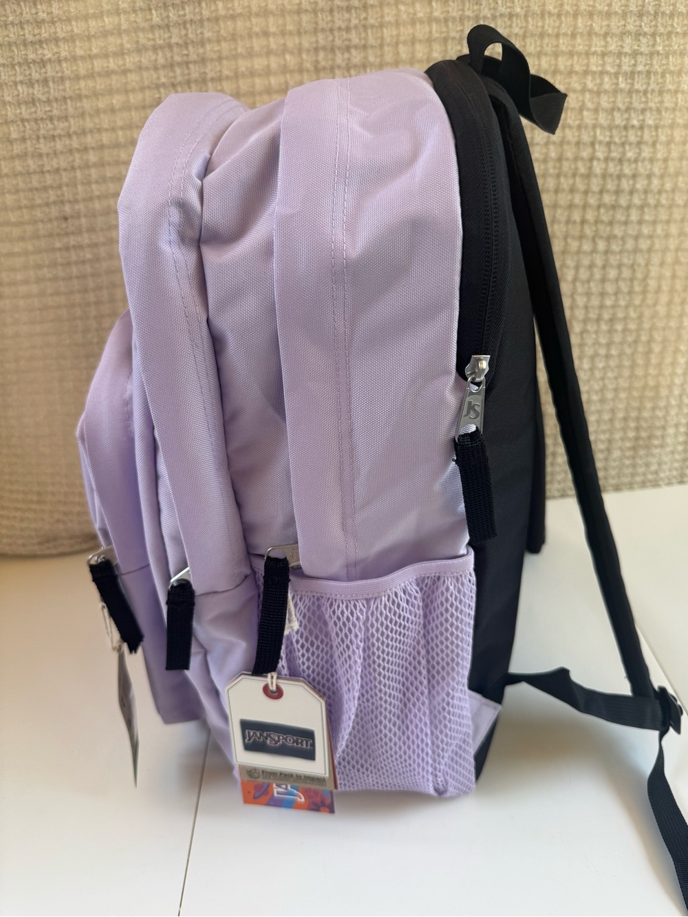 Jansport Lavender Backpack with Navy Logo - Picture 4 of 10